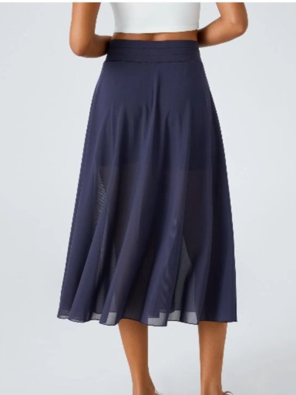 Halara Brand Women's XL Navy High Waisted Flowy Midi Flare Casual Skirt Mesh - Picture 4 of 5
